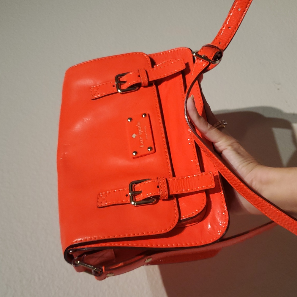 VintageKate Spade Essex Scout Cambridge Patent Leather Neon Orange Messenger Bag